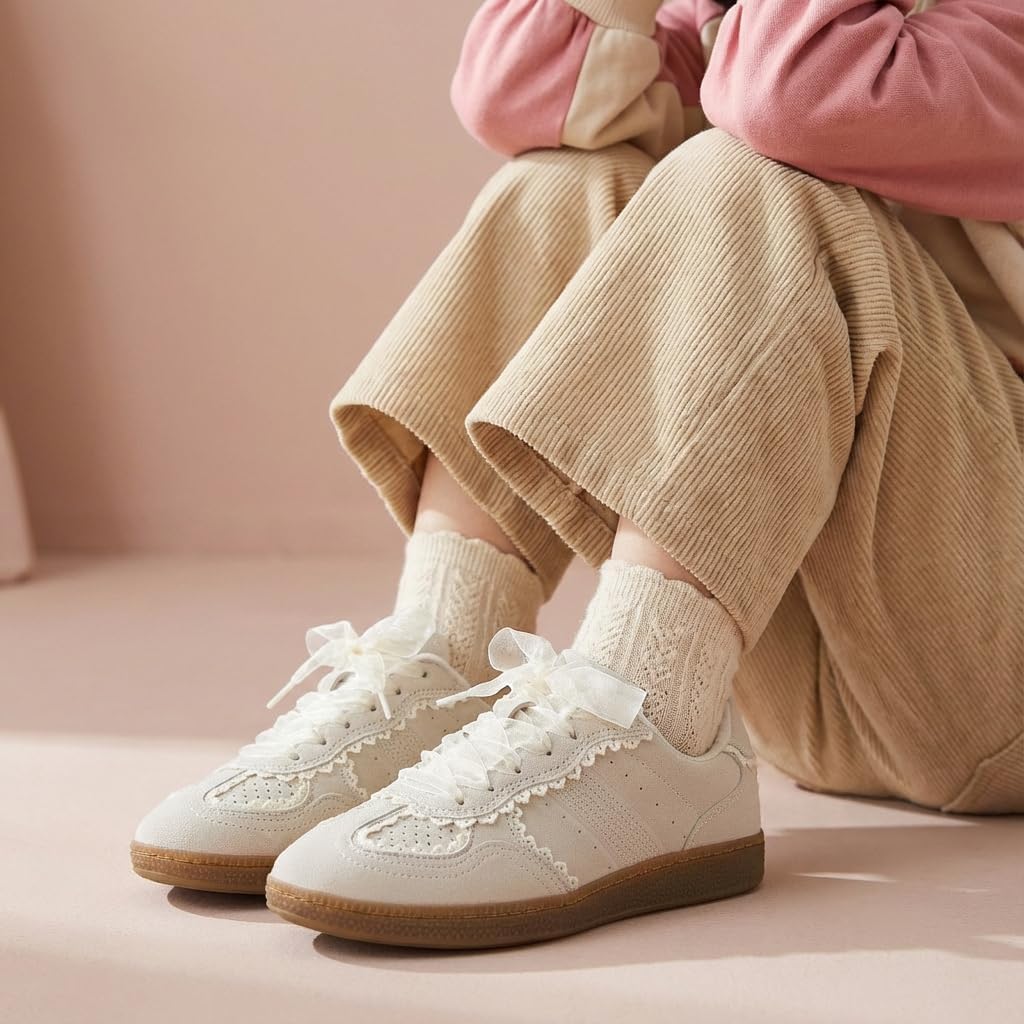 Girls' Lace-Trimmed Casual Sneakers