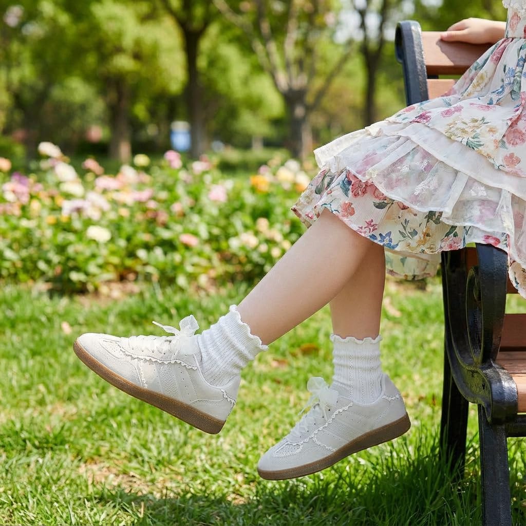 Girls' Lace-Trimmed Casual Sneakers