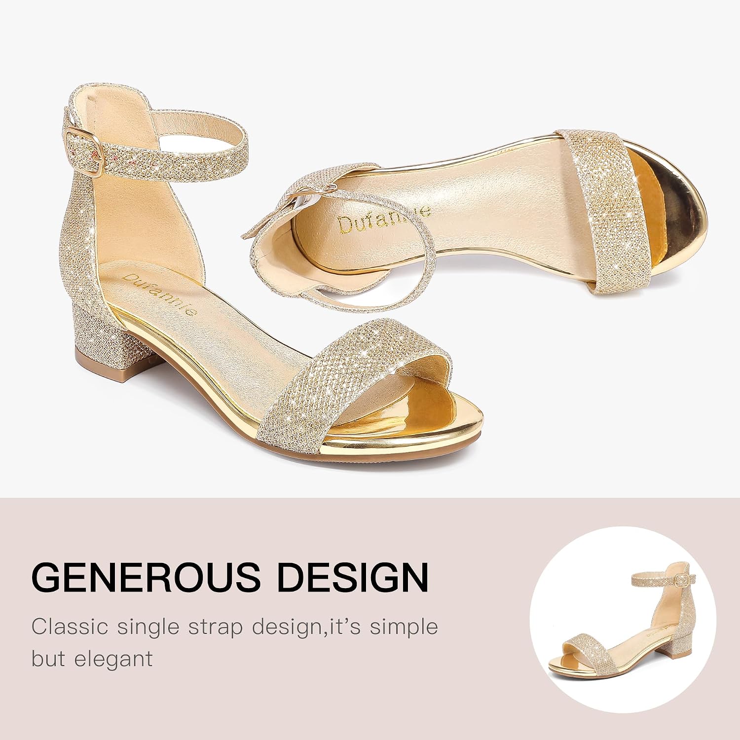 Children's Gold Dress Shoes/Sandals with Heels (Big Kid Size 3)
