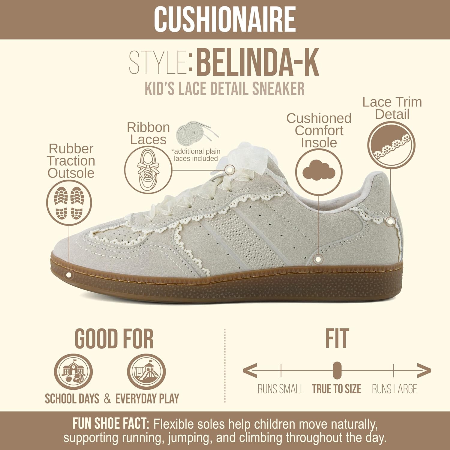 Girls' Lace-Trimmed Casual Sneakers